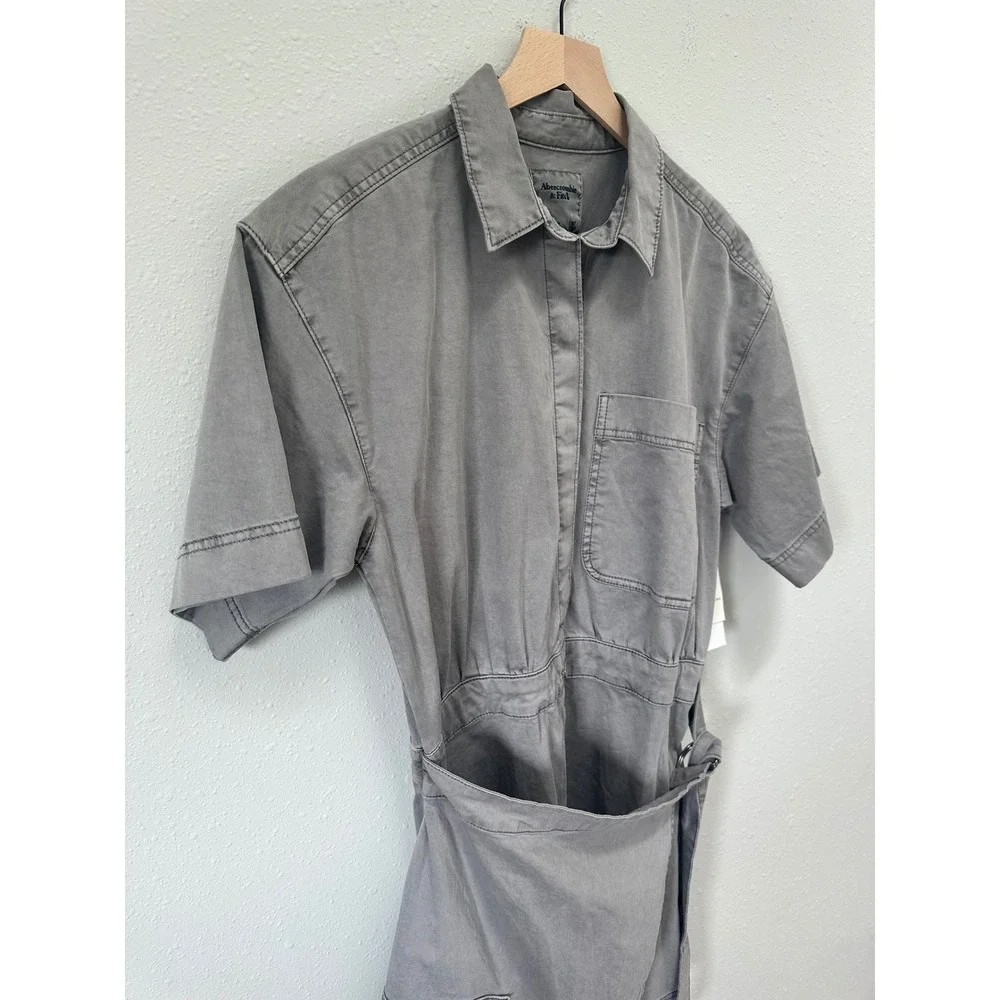 Abercrombie & Fitch Romper Womens‎ MT Grey Utility Wrap Front Garment Dyed NWT